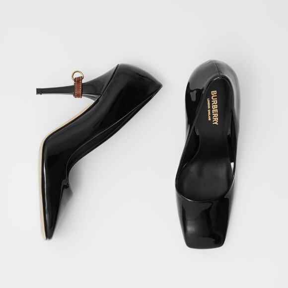 Burberry Black Patent Leather Square-Toe Pumps New - Picture 1 of 16